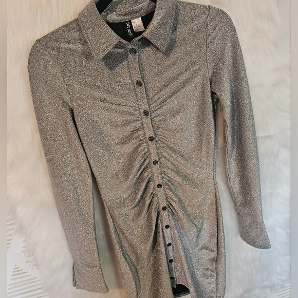 H&M Divided Silver Ruched Button-Up Shirt Dress (NWOT) - Picture 2 of 6